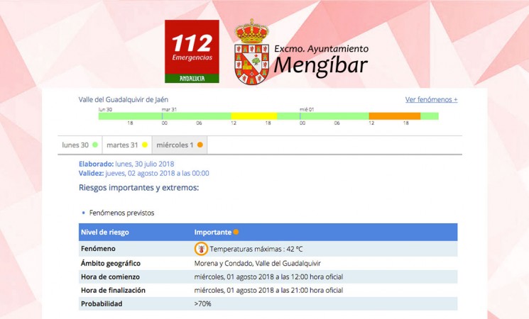 Alertas amarilla y naranja por calor en Mengíbar, con máximas de 42º, este martes y miércoles