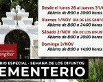 Horario especial del Cementerio Municipal de Mengíbar en la Semana de los Fieles Difuntos 2019