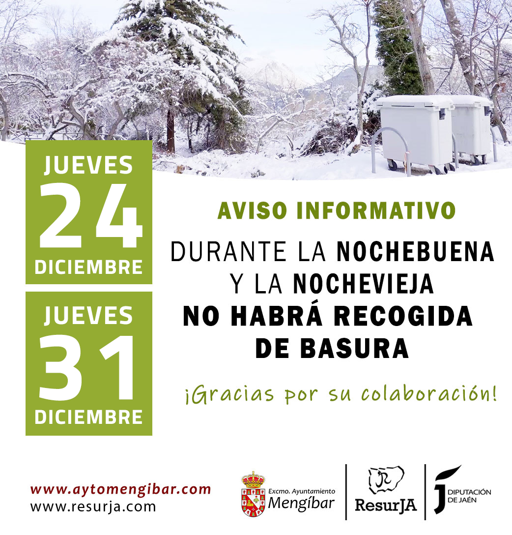 Los días de Nochebuena y Nochevieja no se recogerá basura en Mengíbar