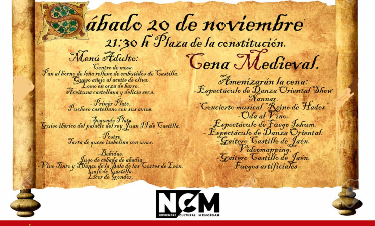 Cena Medieval durante el Noviembre Cultural de Mengíbar el próximo 20 de noviembre de 2021