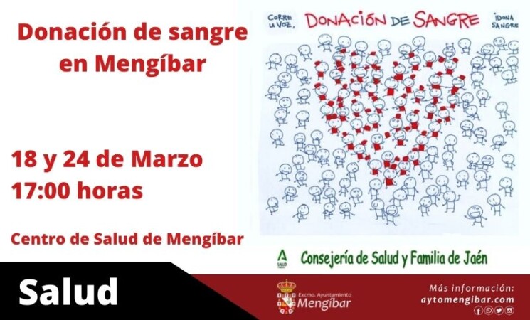 Donación de sangre en Mengíbar. Días 18 y 24 de marzo de 2022