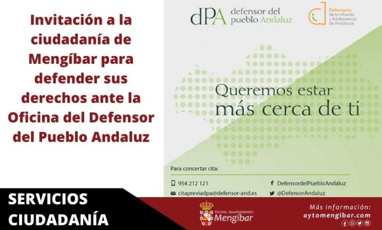Invitación a la ciudadanía de Mengíbar a defender sus derechos ante la Oficina del Defensor de Pueblo Andaluz