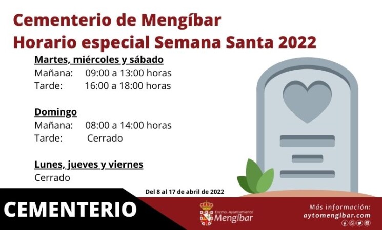 Horario especial cementerio de Mengíbar. Semana Santa 2022