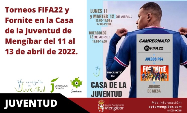 Torneo FIFA22 y Fornite esta Semana Santa en la Casa de la Juventud de Mengíbar