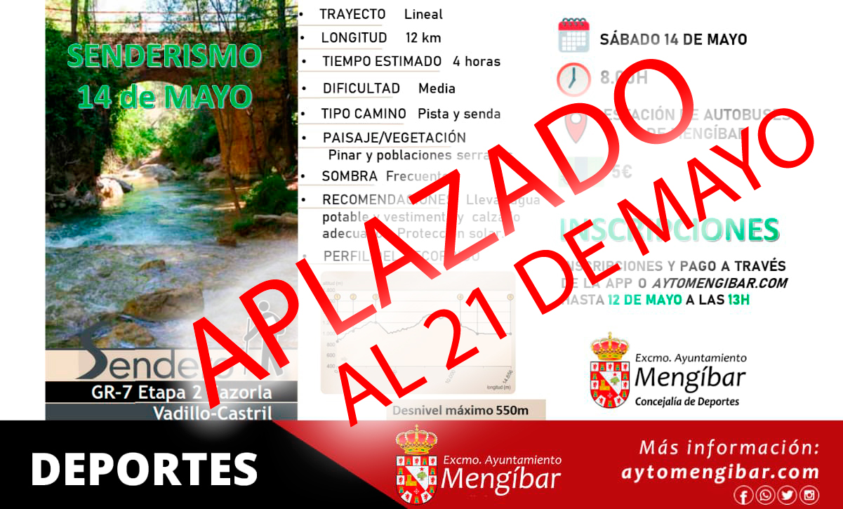 Se aplaza al 21 de Mayo la ruta a Cazorla, próximamente mas datos.