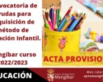 Acta provisional de la convocatoria de ayudas para adquisición de método escolar. Curso 2022/2023