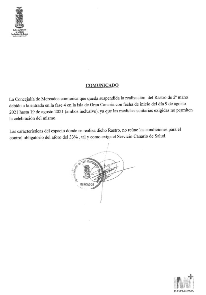 Comunicado de la concejalía de Mercado Ambulante Comunicado de la concejalía de Mercado Ambulante